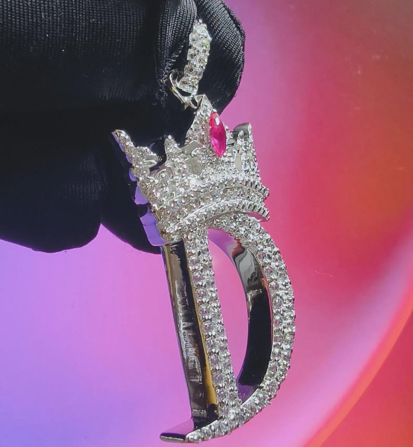 2Ct Round Cut Custom Letter Crown Pendant Lab-Created Diamond D Letter Initial Alphabet Pendant 14K White Gold Plated Hip Hop Pendant