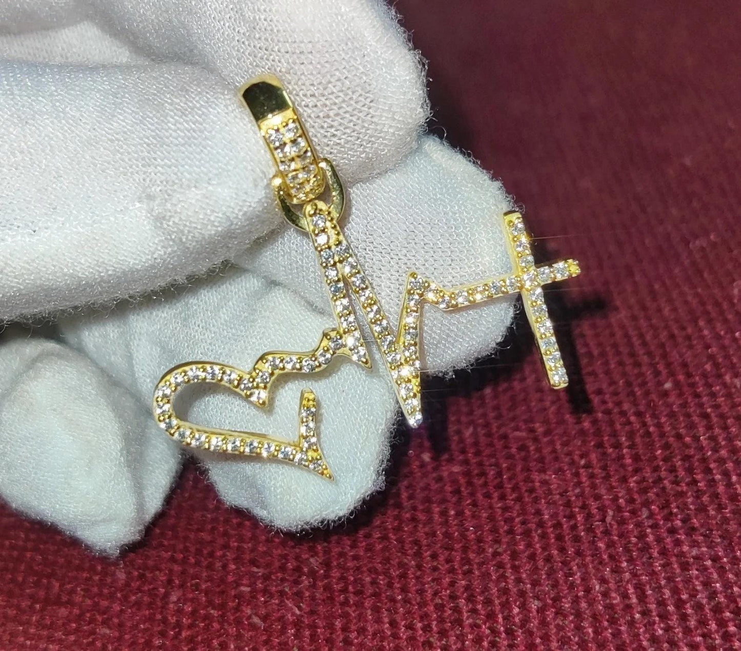 1.50Ct Diamond Round Cut Simulated Diamond Pendant, Love Heartbeat Pendant 14K Yellow Gold Finish 925 Sterling Silver Birthday Party Pendant