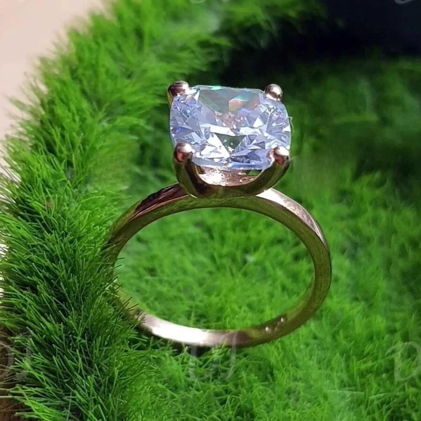 2Ct Cushion Cut Simulated White Diamond Wedding Engagement Anniversary Ring 14k Yellow Gold Plated- 925 Silver, Gift