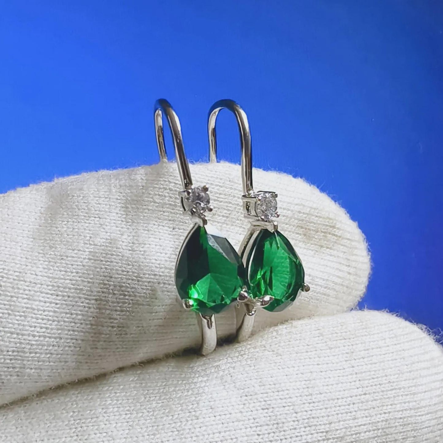 2Ct Pear Cut Simulated Green Emerald Dangle Earring 14K White Gold Finish 925 Sterling Silver Lever back Special Occasion Birthday Gift