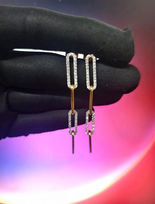 2Ct Round Cut Diamond Paper Clip Drop Dangle Women's Earrings 14K Yellow Gold Plated 925 Silver