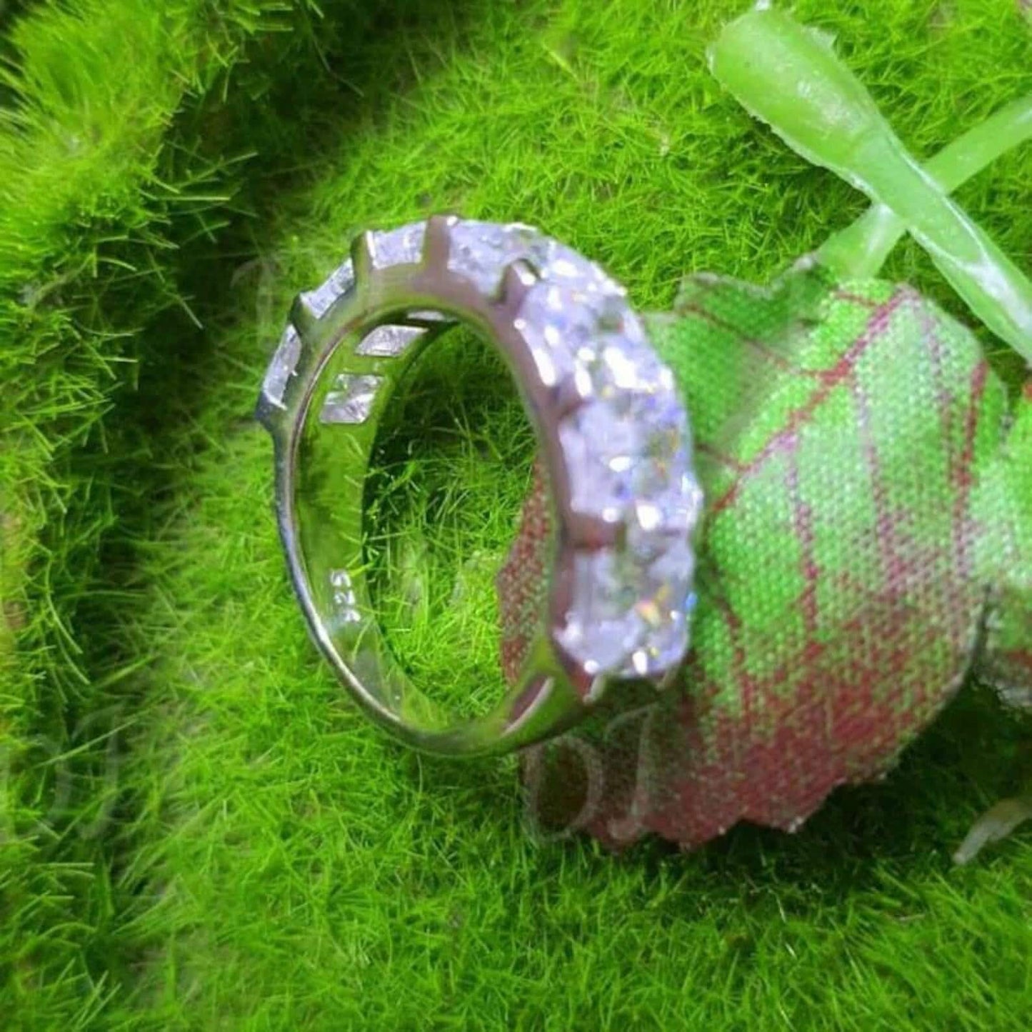 2Ct Princess Cut Diamond Seven-Stone Engagement Ring 14K White Gold Plated 925 Silver Anniversary Band Ring Simulated Diamond Gift for her