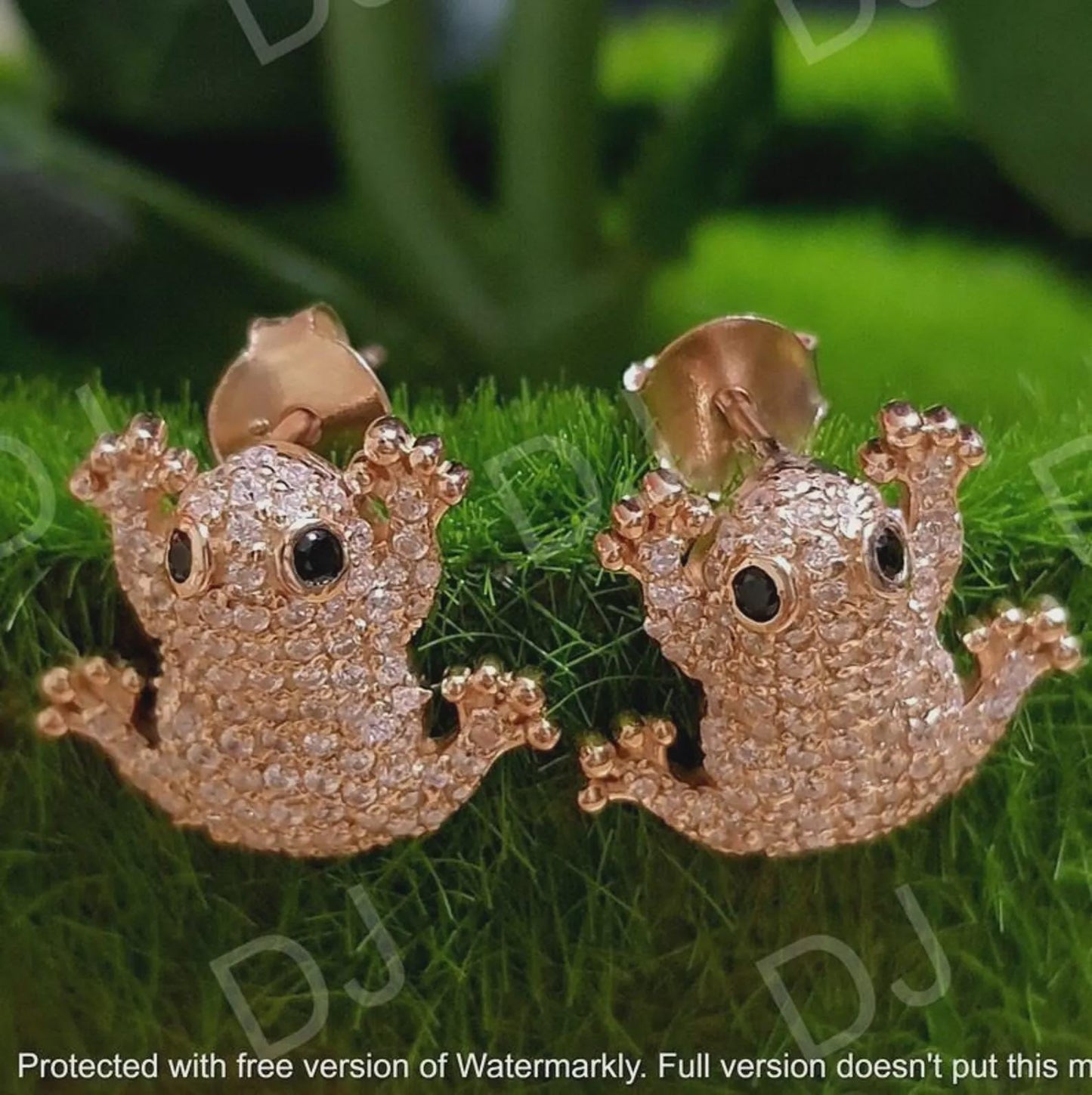 2Ct Round Cut Frog Stud Earrings VVS1 Diamond Earrings 14k Rose Gold Plated Cluster Earring, Push Back Earring Gift for Birthday