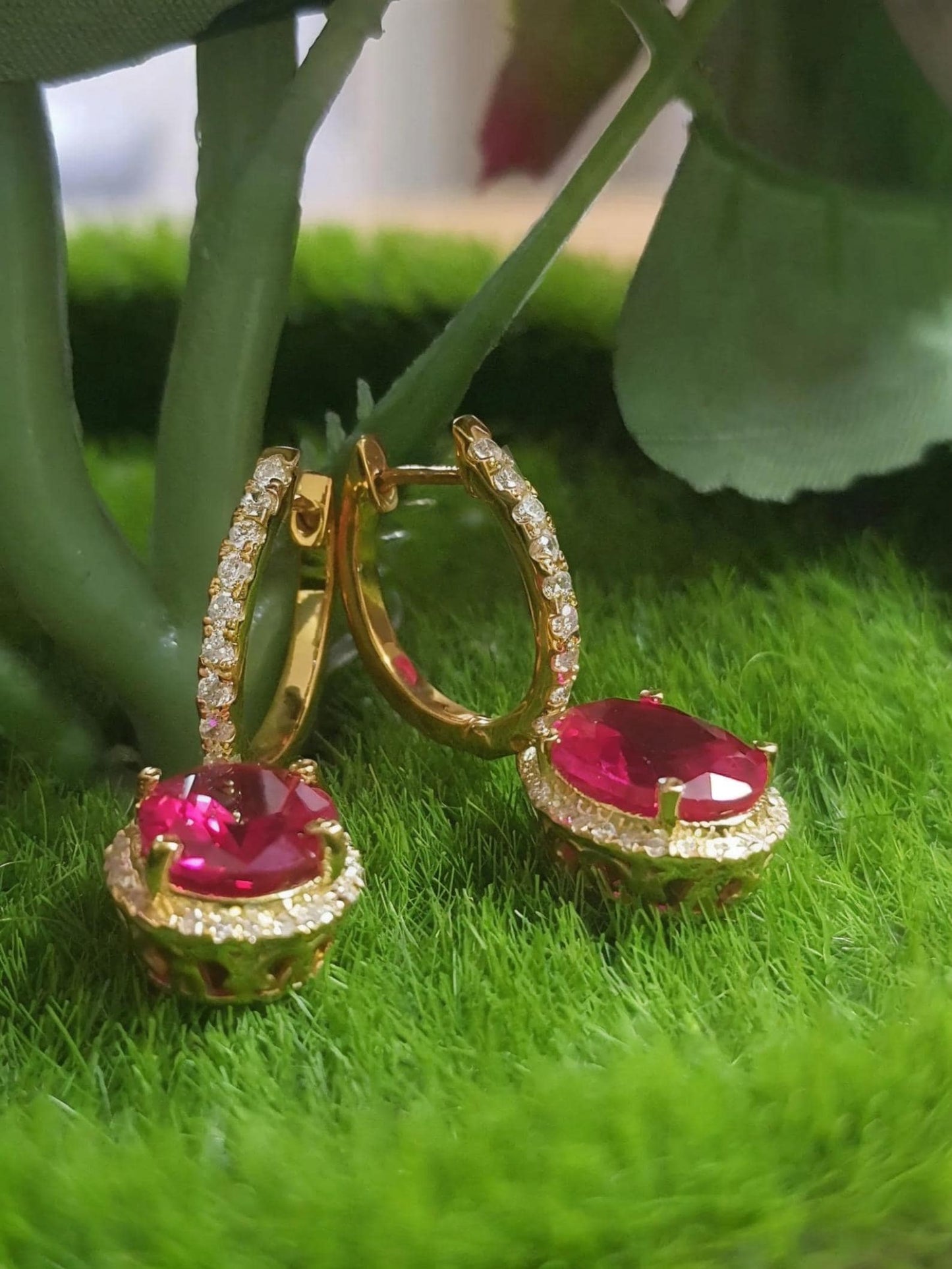 4Ct Oval Cut Ruby Diamond Dangle Drop Earrings 14K Yellow Gold Finish Diamond Earrings | Ruby Diamond Earring | Anniversary Gift for Her