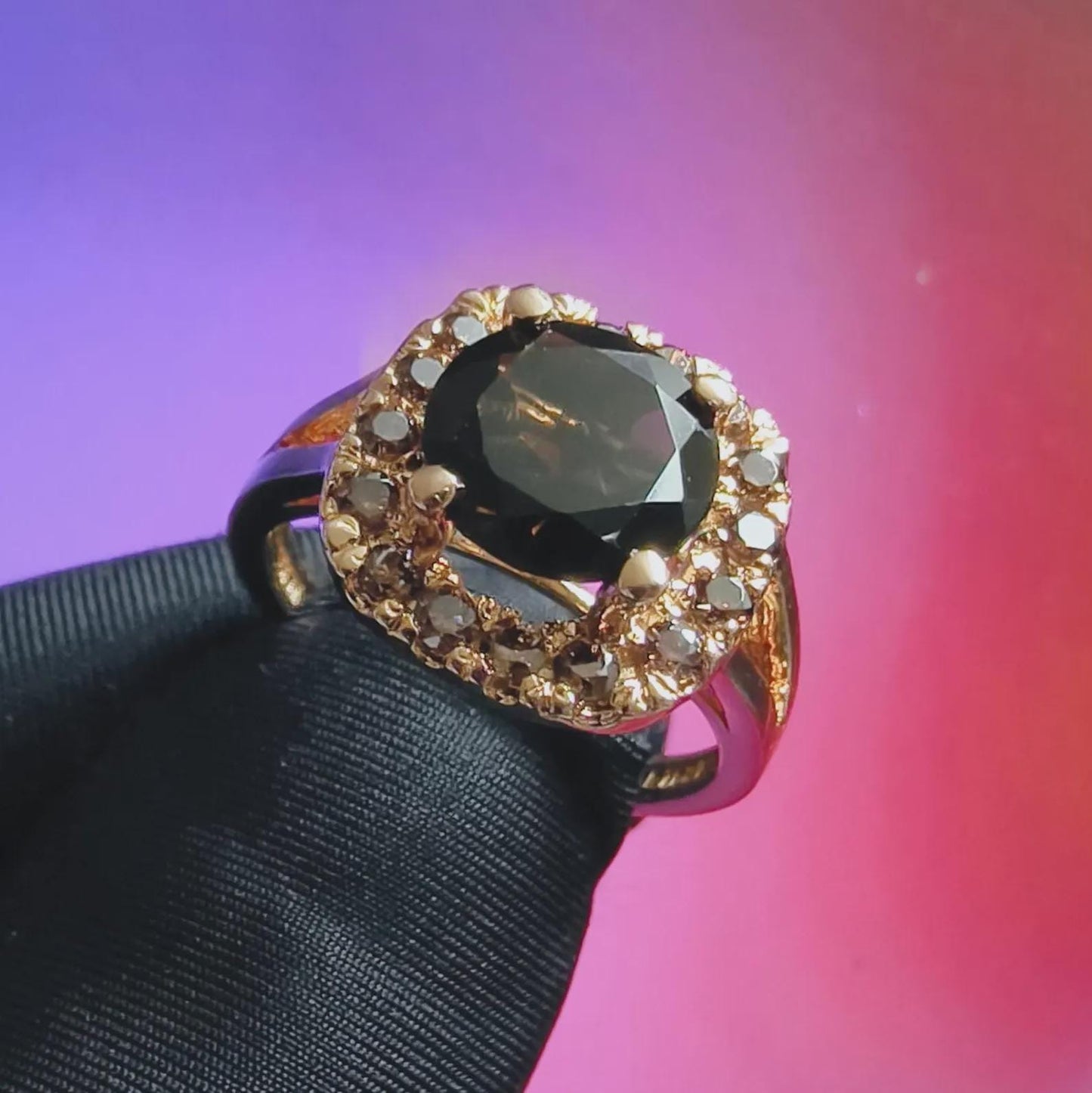 3Ct Round Cut Simulated Chocolate Diamond Halo Engagement Ring 14K Yellow Gold Finish 925 Sterling Silver, Wedding Band, Gift For her