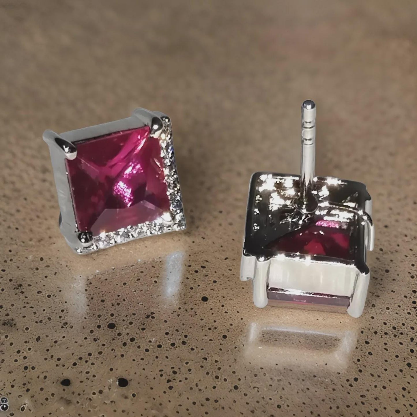 3Ct Princess Brilliant Cut Red Ruby VVS1 Diamond 14K White Gold Finish Halo Cluster Stud Earrings Gift For her ,Birthday Gift, Special Gift