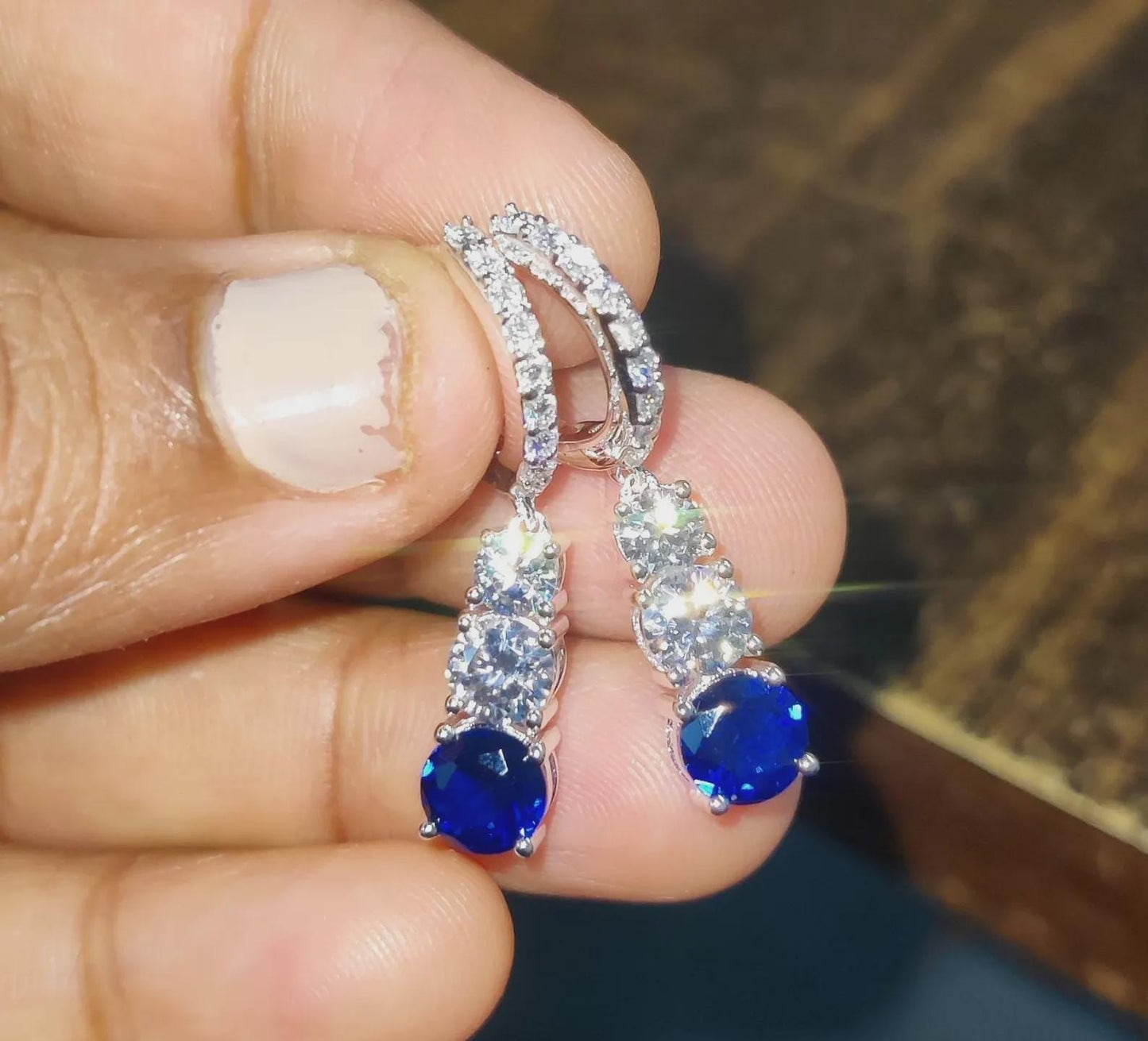 2Ct Round Cut Simulated Blue Sapphire Fancy Drop Dangle Earrings 14K White Gold Finish Sterling Silver Clip On Earrings Gift for Birthday