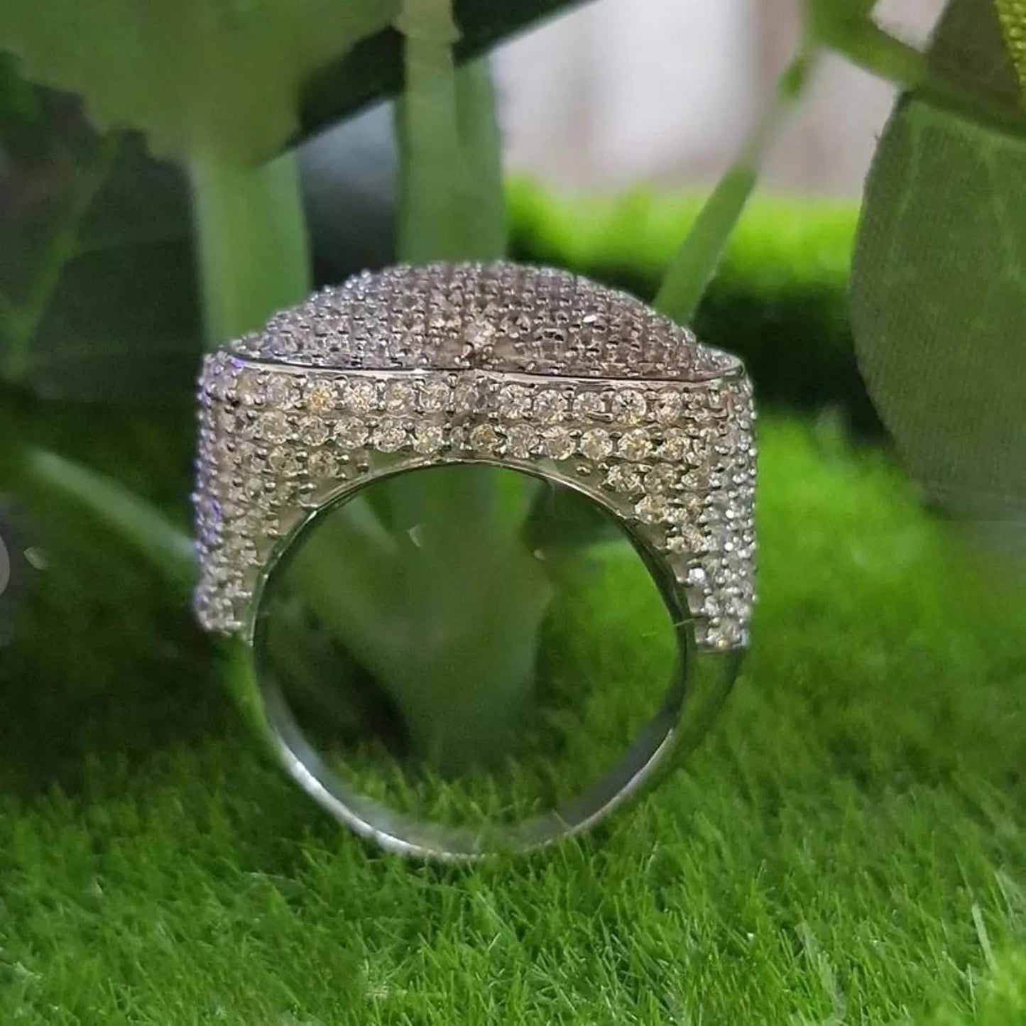 2Ct Round Cut Simulated Diamond Cluster Men's Wedding Engagement Ring 14K White Gold Plated- 925 Silver, Hip Hop Men’s Ring- Gift for him