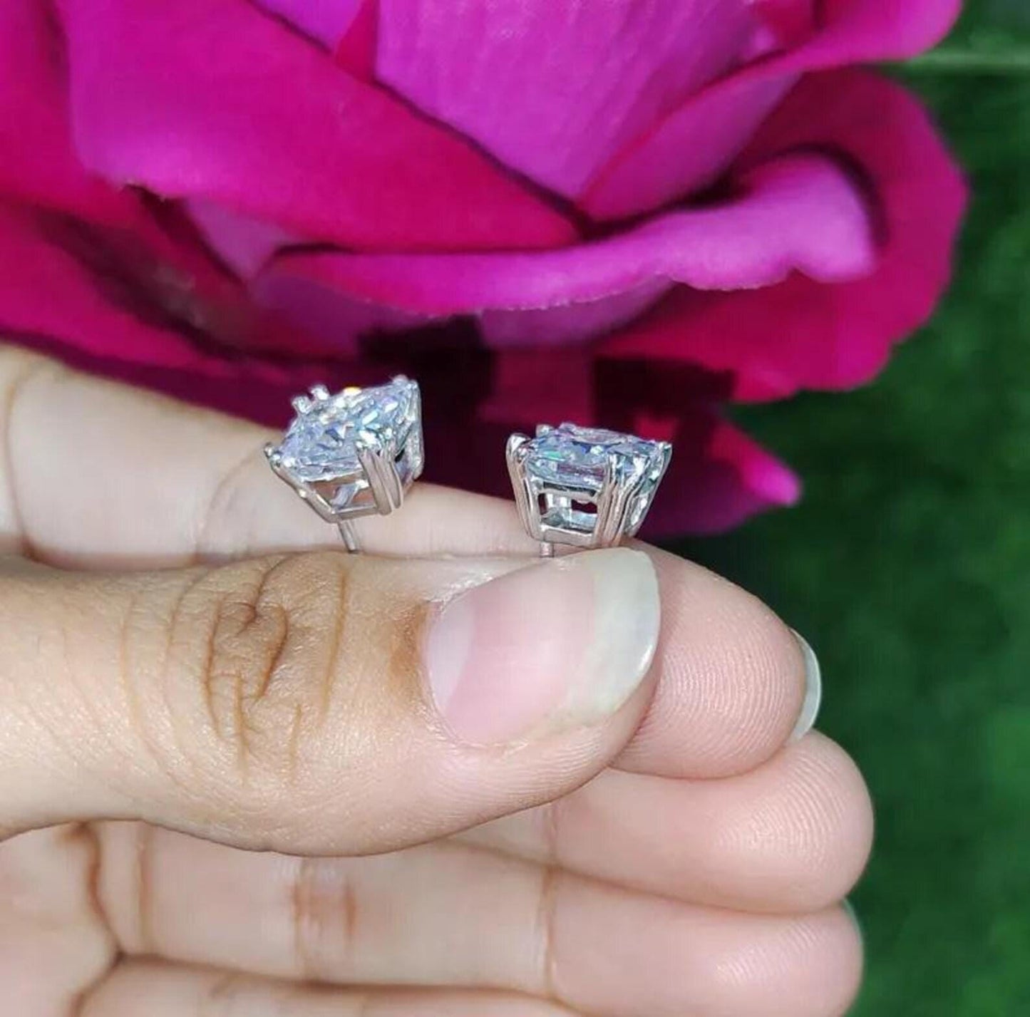 8mm Princess Cut Prong Stud Earrings Simulated Diamond Earrings 14K White Gold Finish 925 Silver Prong Setting Earring, Gift For Anniversary