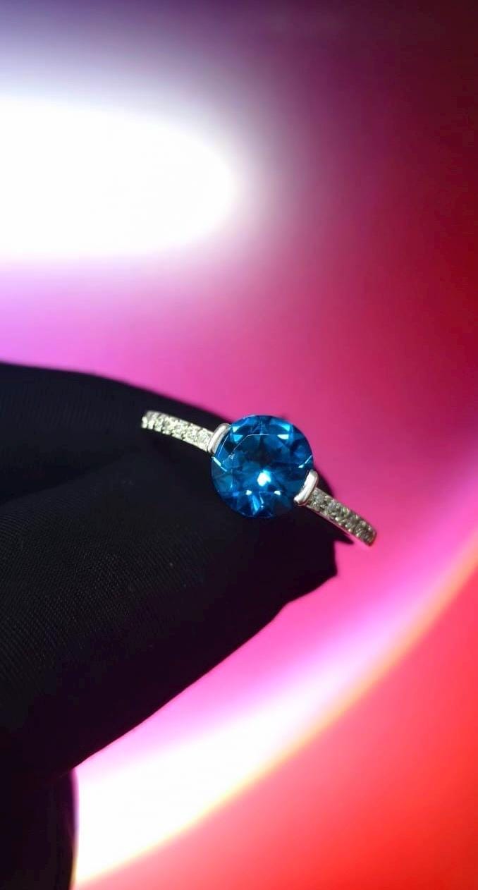 1.50Ct Round Cut Simulated Blue Diamond Wedding Engagement Ring 14k White Gold Plated- 925 Silver