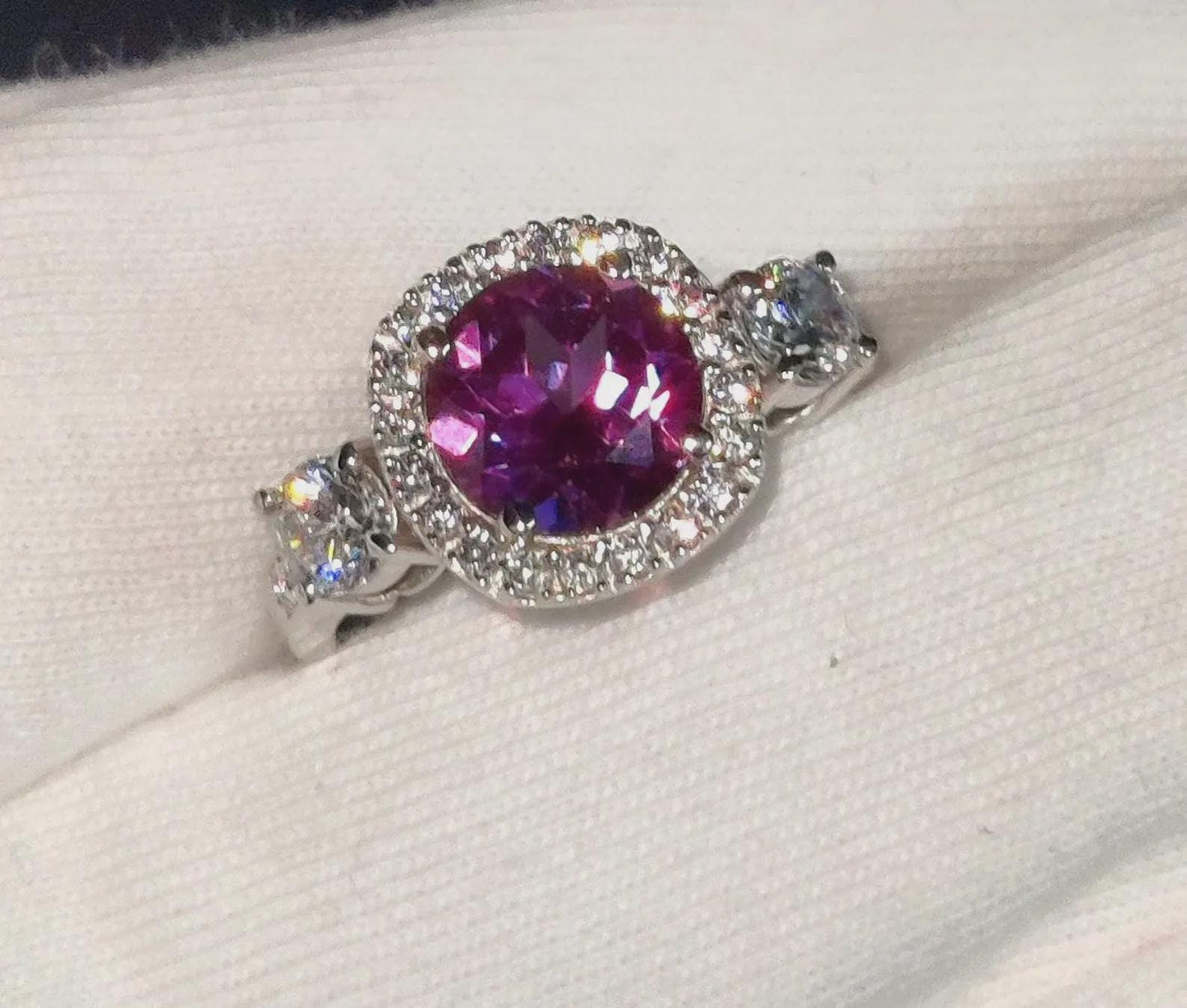 2Ct Amethyst Round Cut Simulated Diamond Halo Engagement Ring 14K White Gold Finish 925 Sterling Silver, Wedding Band, Gift For her