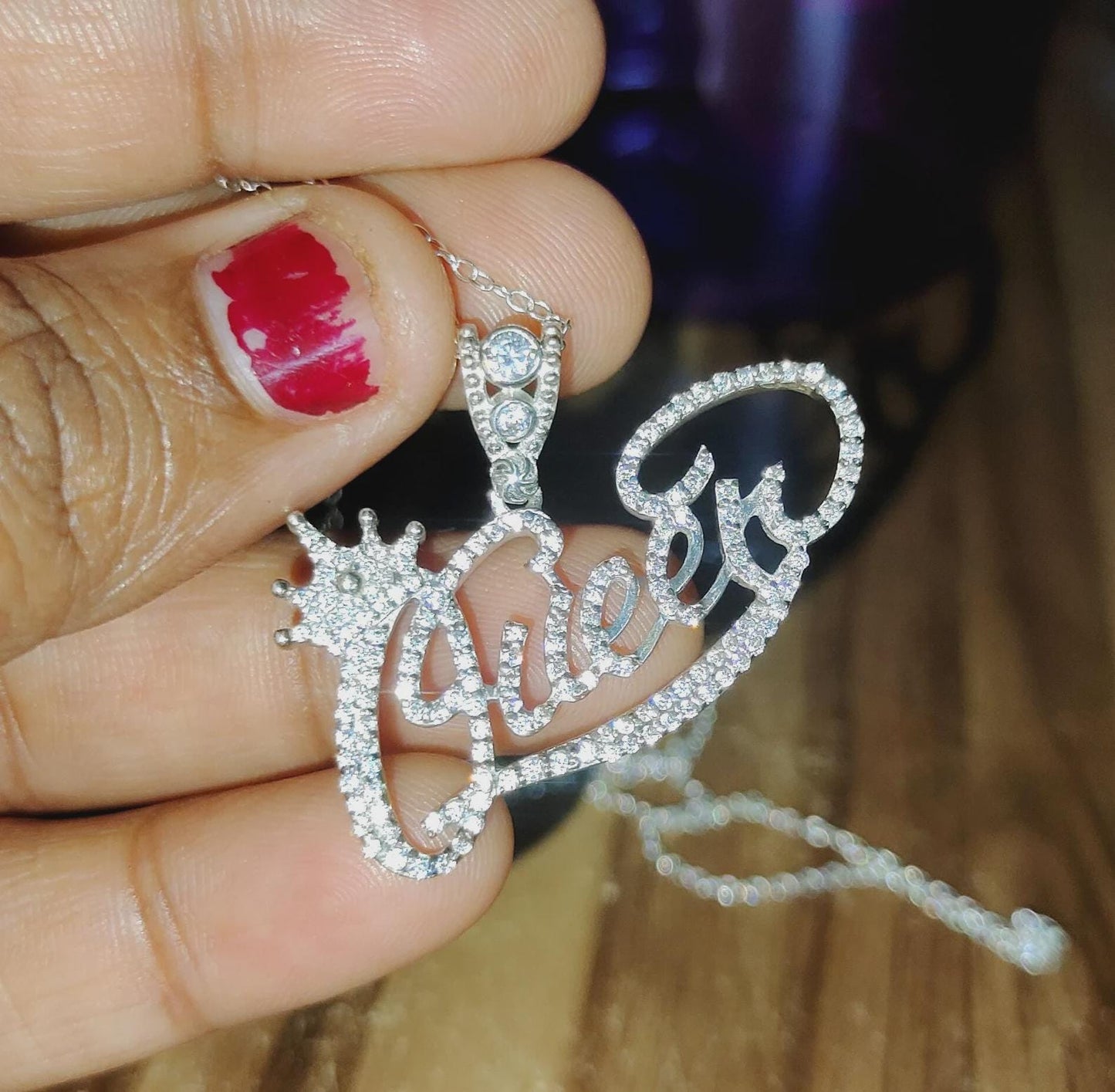 2Ct Custom Letter Pendant Lab-Created Diamond Queen Letter Initial Pendant 14K White Gold Plated Hip Hop Pendant Queen Name Crown Pendant