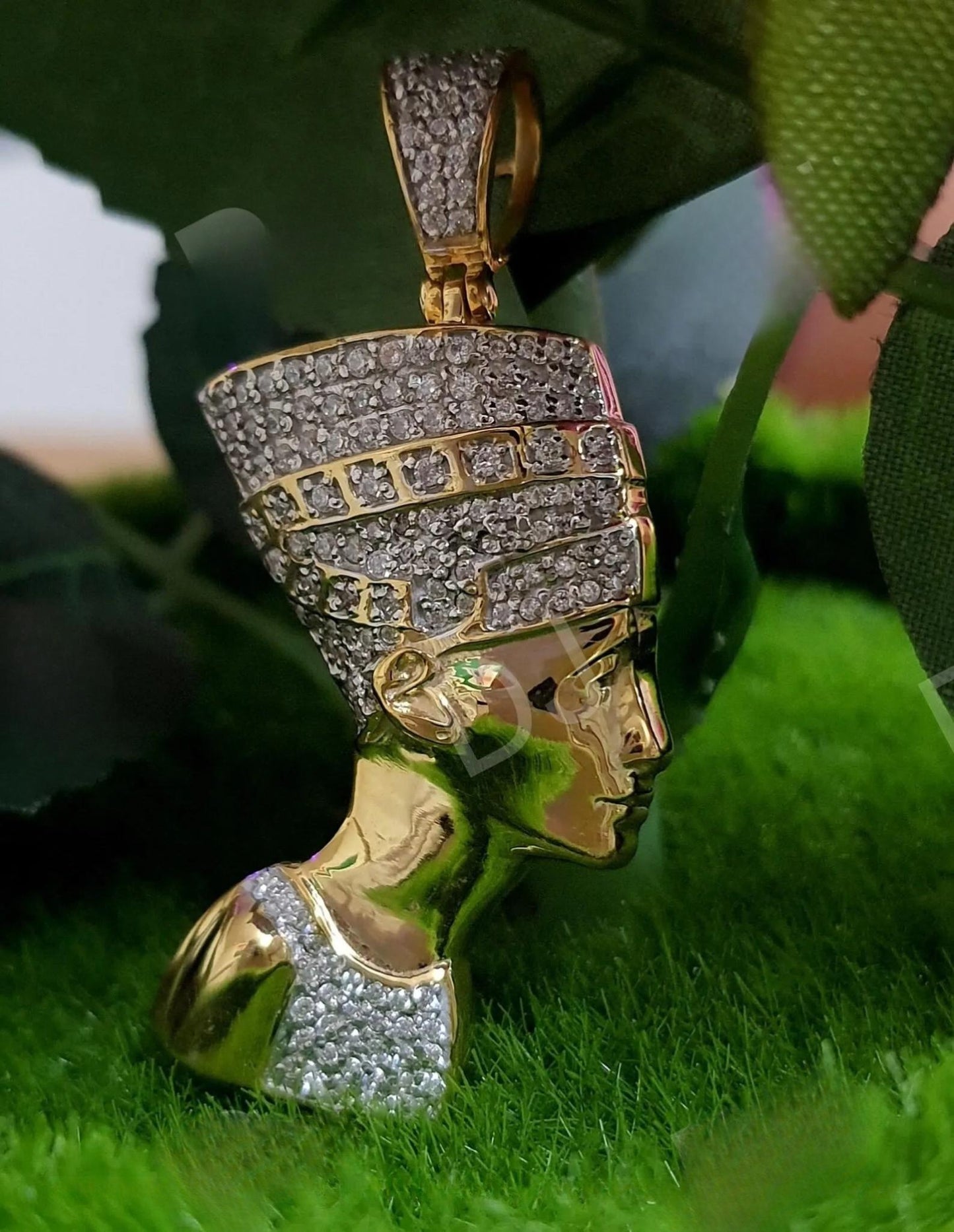 3Ct Round Cut Diamond Queen Nefertiti Necklace/ Ancient Egyptian Pharaoh Necklace/ Egypt Nefertiti Charmed Jewelry Pendant/ Gold Finish