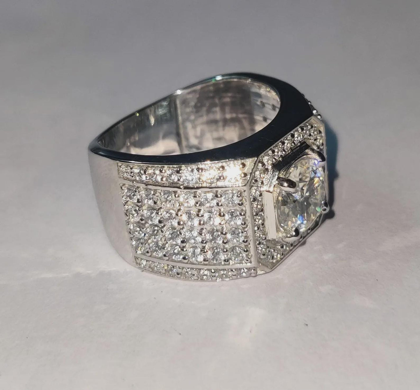 4Ct Round Cut Lab-Created Diamond Cluster Mens Engagement Ring 14K White Gold Finish 925 Silver Hip Hop Diamond Engagement Ring Wedding Band