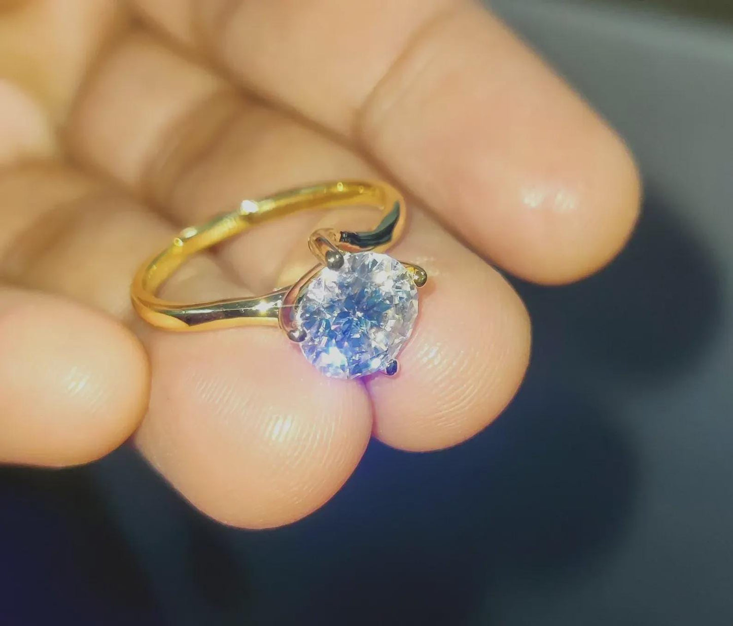 2Ct Diamond Solitaire Ring Round Cut Simulated Diamond Anniversary Ring 14K Yellow Gold Finish Sterling Silver Engagement Ring Birthday Gift