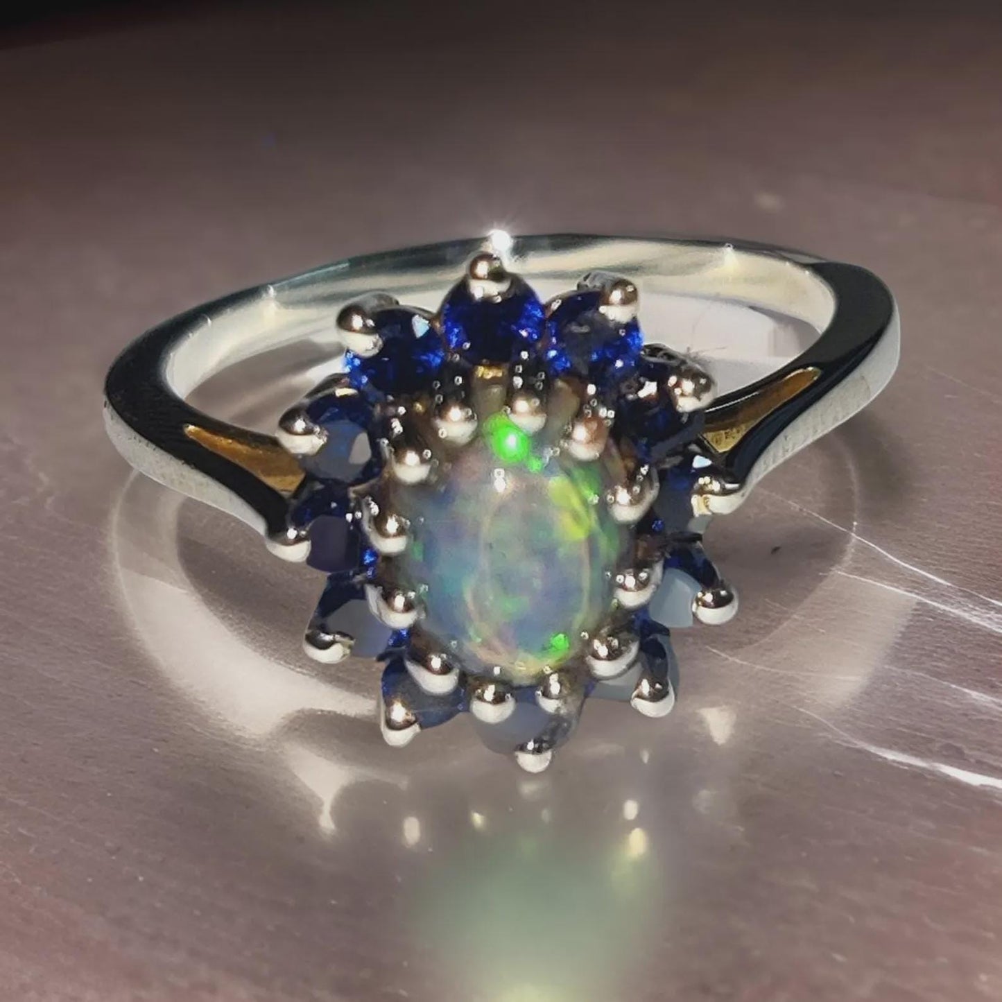 2Ct Oval Cut Fire Opal and Blue Sapphire Halo Engagement Wedding Ring 14K White Gold Finish Opal Ring Halo Fire Opal Ring