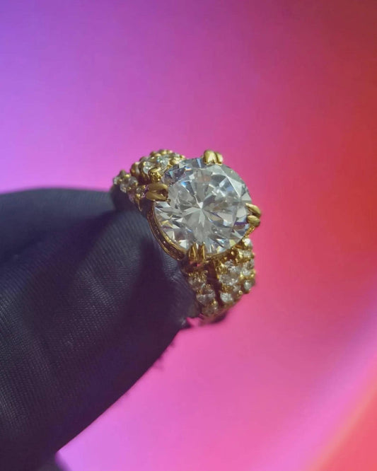 2Ct Round Cut Lab Created Diamond Solitaire Prong Setting Ring Round Cut 14K Yellow Gold Plated 925 Silver, Anniversary Ring, Wedding Gift