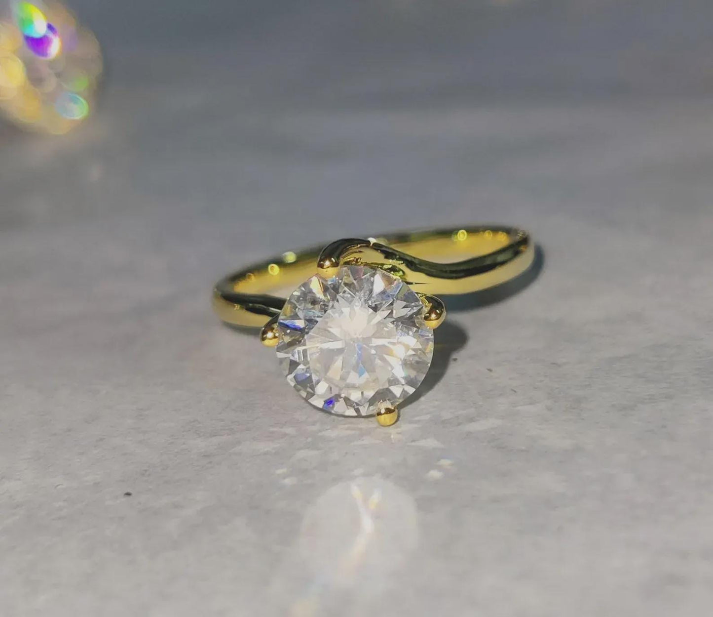 2Ct Diamond Solitaire Ring Round Cut Simulated Diamond Anniversary Ring 14K Yellow Gold Finish Sterling Silver Engagement Ring Birthday Gift