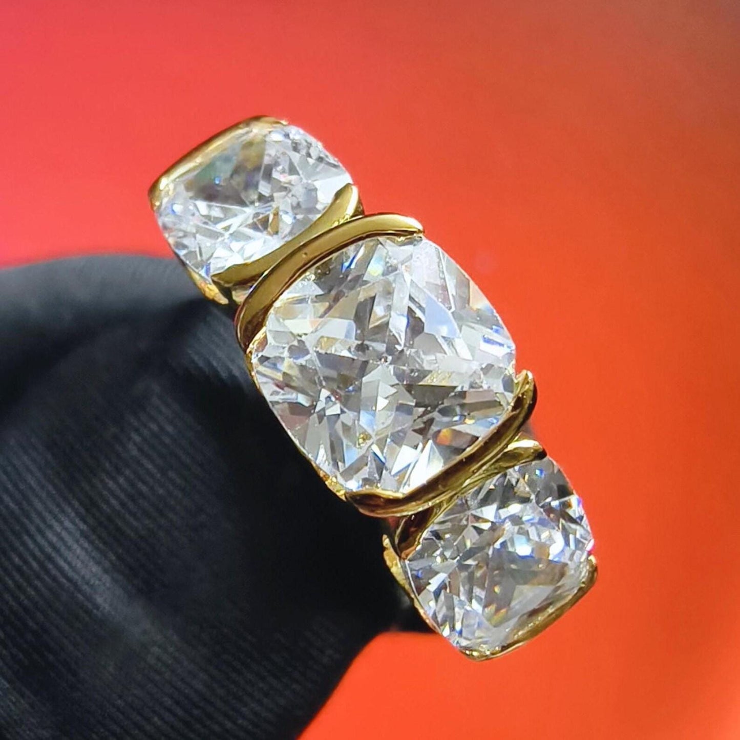 3Ct Cushion Cut Simulated White Diamond Wedding Engagement Anniversary Ring 14k Yellow Gold Plated- 925 Silver, Gift