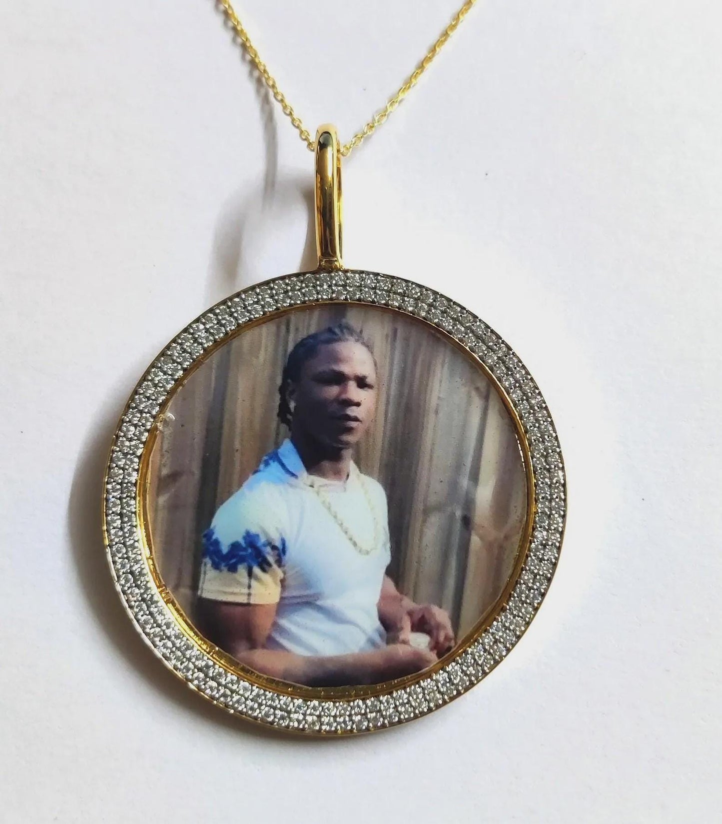 Custom Picture Necklace Personalized Diamond Necklace With Photo Frame Lab Created Diamond 925 Silver Pendant 14K Yellow Gold Plated