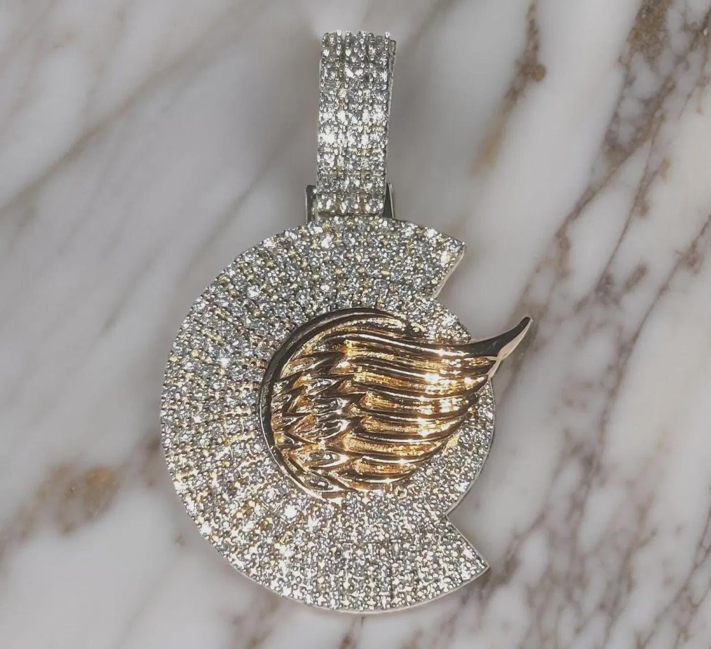 Round Cut Custom Any Name Lab Created Diamond Pendant 14K Two Tone Gold Plated Diamond Unisex Pendant, For Birthday Gift ,Party Wear