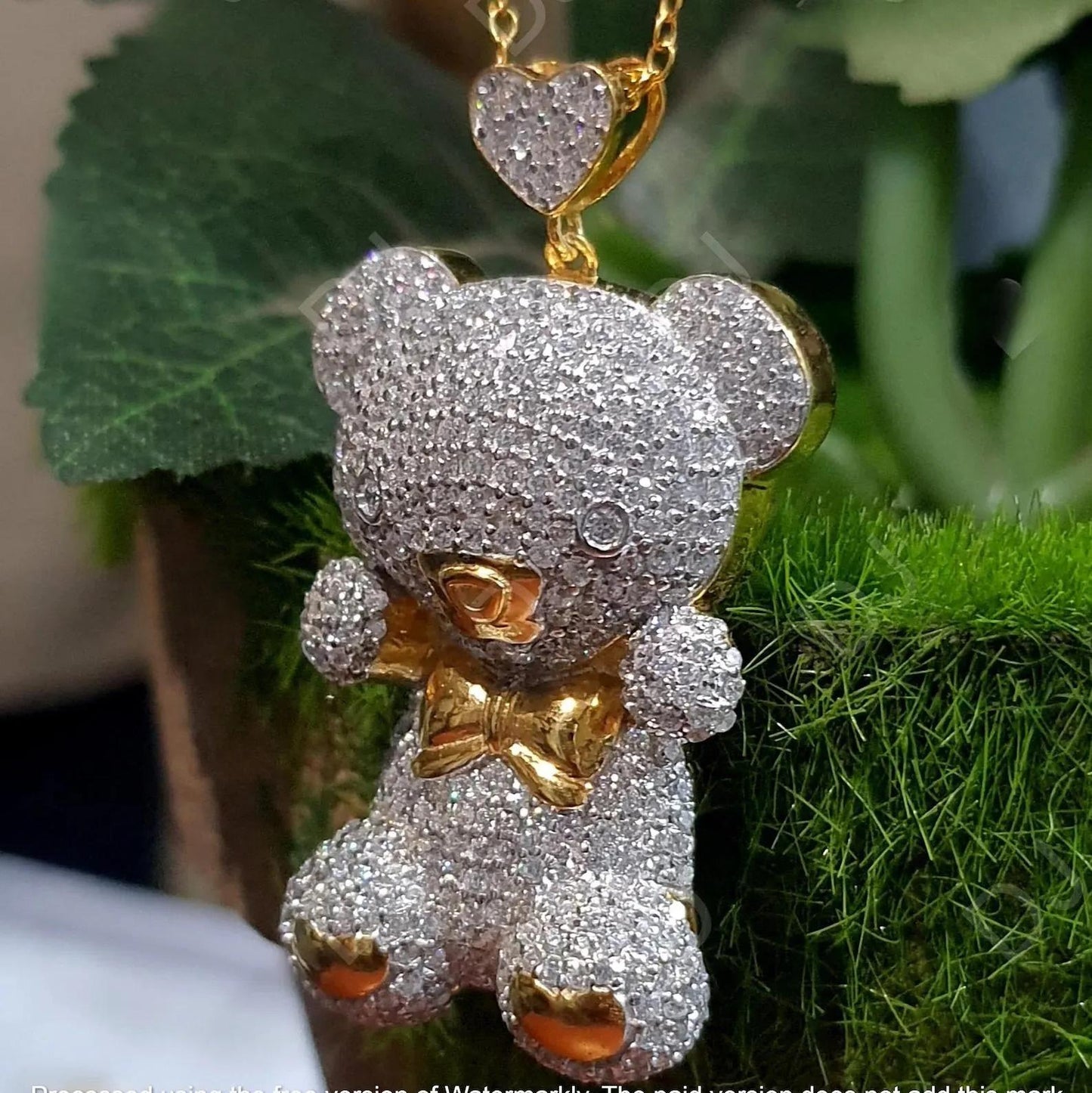 3Ct Designer Teddy Bear Lab Created Diamond 925 Sterling Silver Charm Pendant, Beautiful Teddy Bear 14k Yellow Gold Plated Charm Pendant,