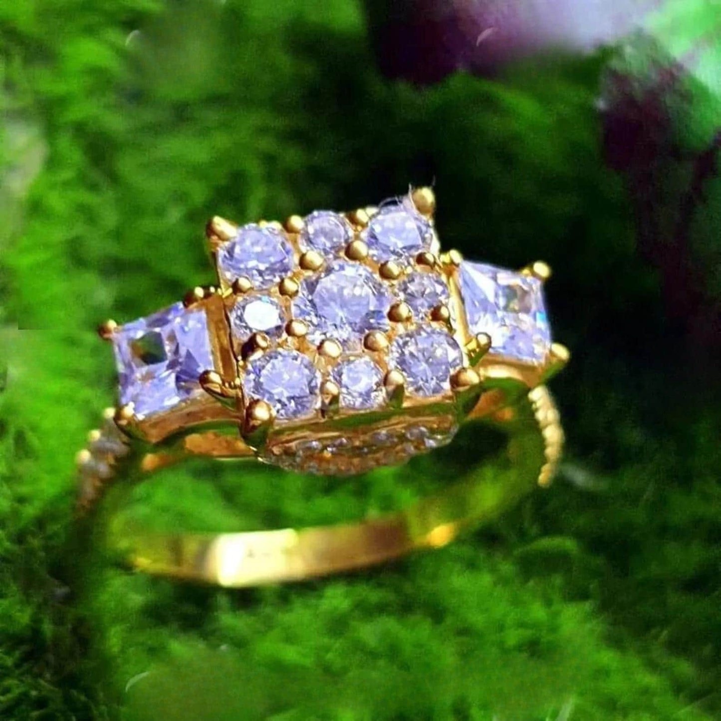 2Ct Round Cut Simulated Diamond Square Shape Engagement Wedding Ring 14K Yellow Gold Plated 925 Silver, Anniversary Ring, Gift For Birthday