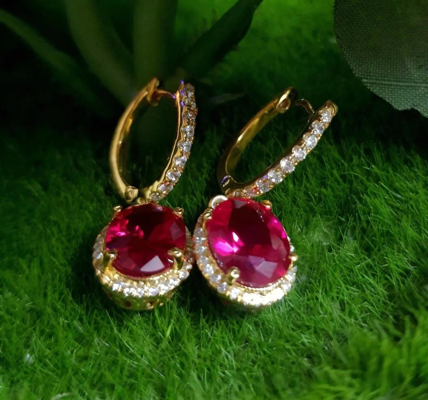 4Ct Oval Cut Ruby Diamond Dangle Drop Earrings 14K Yellow Gold Finish Diamond Earrings | Ruby Diamond Earring | Anniversary Gift for Her