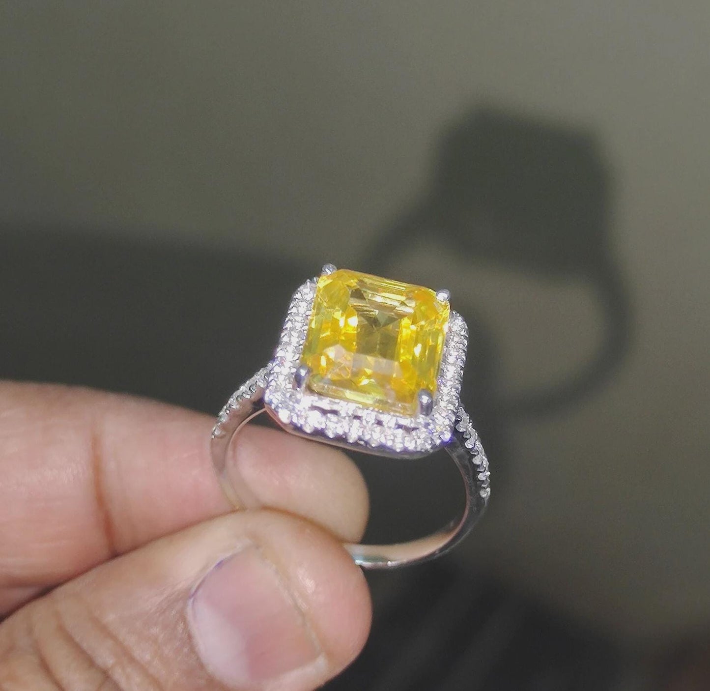 2.50Ct Emerald Cut Yellow Citrine Engagement Anniversary Promise Halo Women Engagement Wedding Band Ring 14K White Gold Over Gift For Her