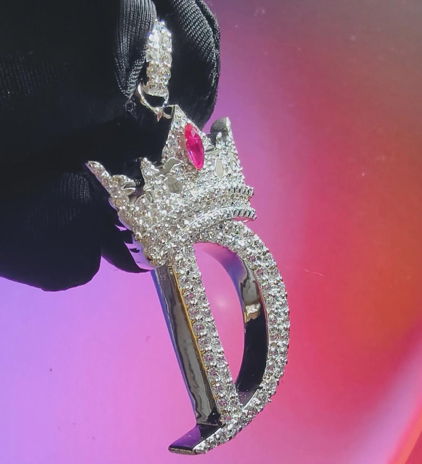 2Ct Round Cut Custom Letter Crown Pendant Lab-Created Diamond D Letter Initial Alphabet Pendant 14K White Gold Plated Hip Hop Pendant