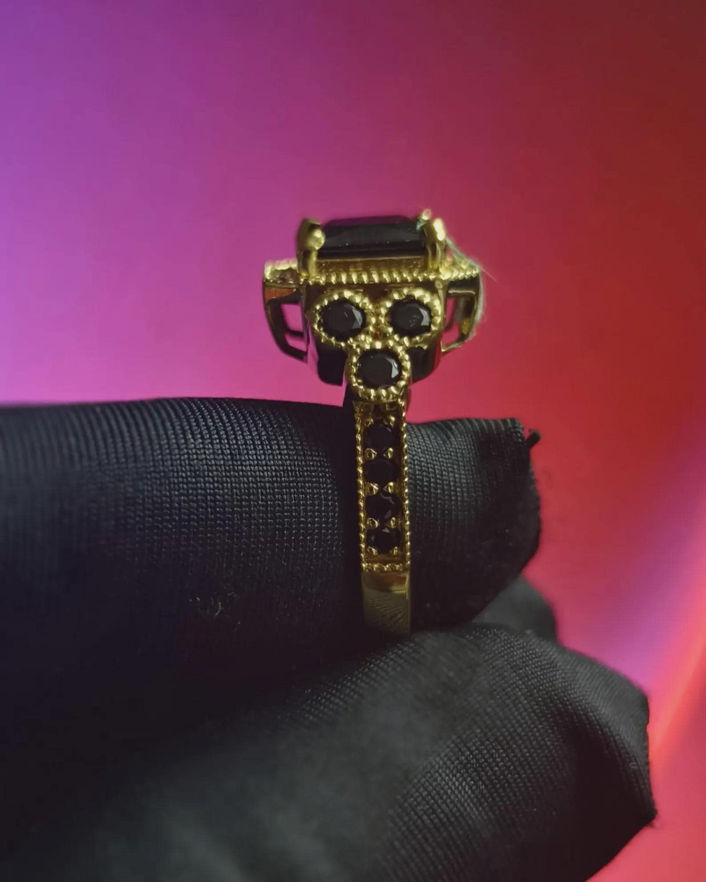 2Ct Princess Halo Wedding Ring Black Spinel 14K Yellow Gold Plated 925 Sterling Silver, Anniversary Ring, Gift For Birthday Or Party