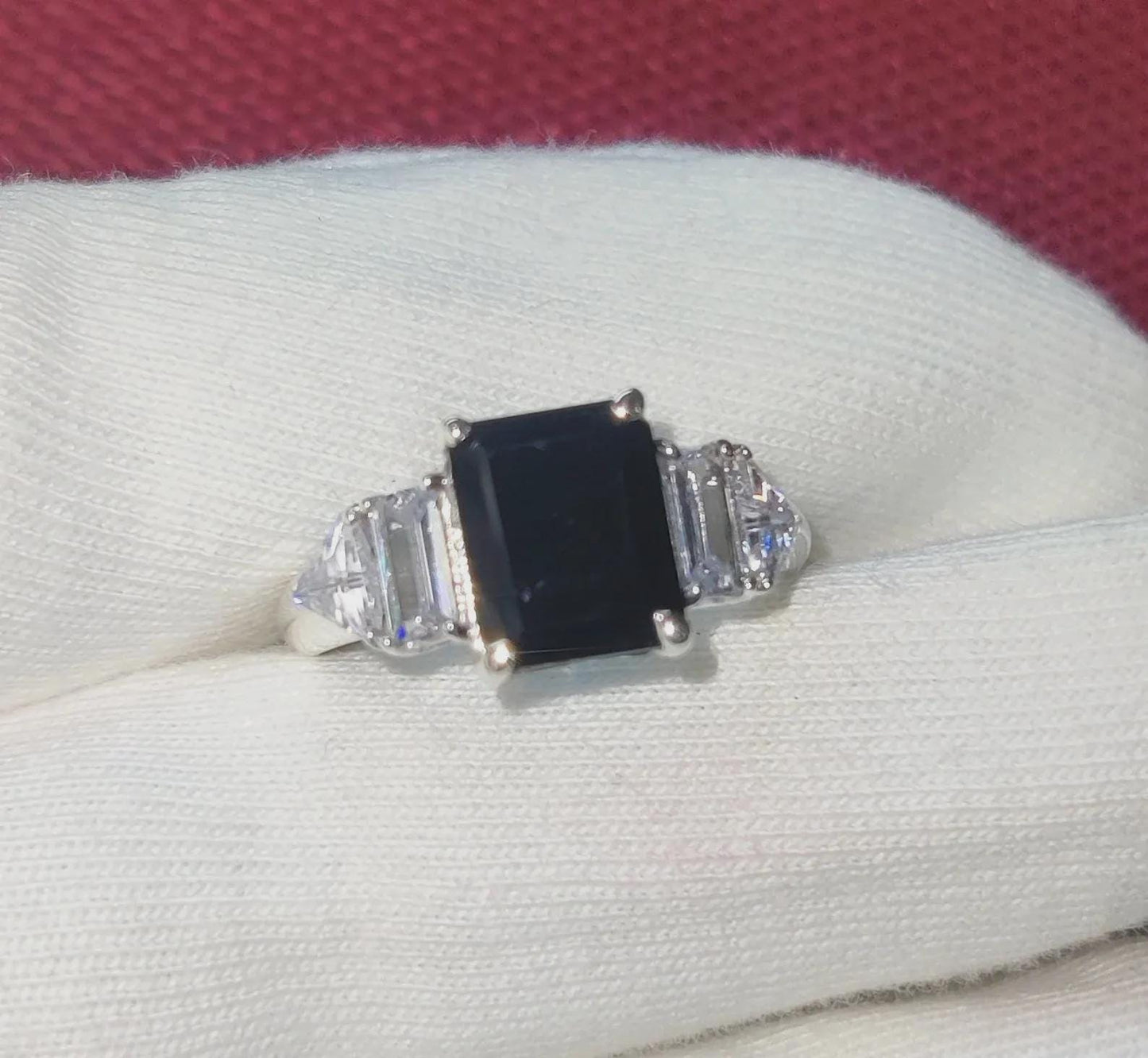 2Ct Diamond Black Emerald Cut Simulated Diamond Engagement Anniversary Ring Prong 14K White Gold Finish 925 Sterling Silver Birthday Gift