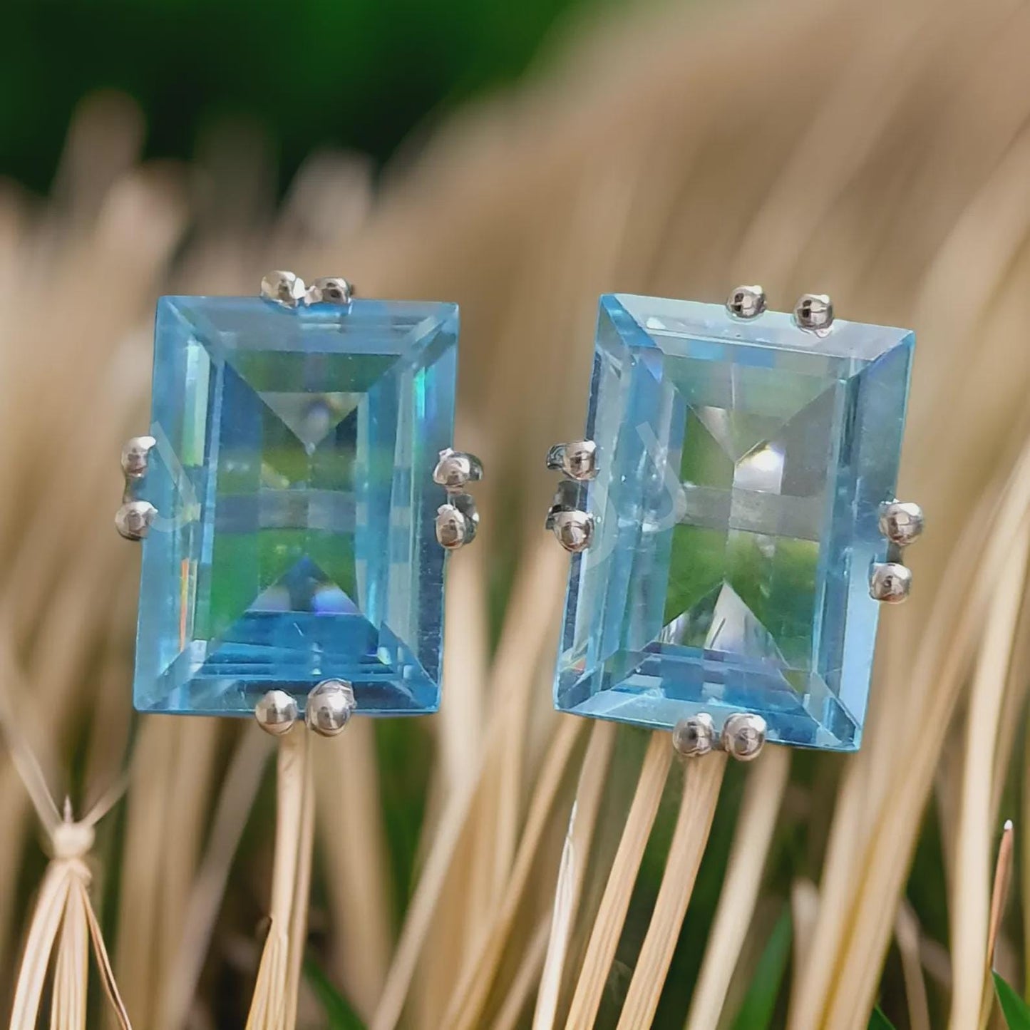 Radiant Cut 4Ct  Blue Topaz Diamond Prong set Solitaire Earrings 14k White Gold Over Stud Earring, Prong Setting Stud ,Gift Fir Her