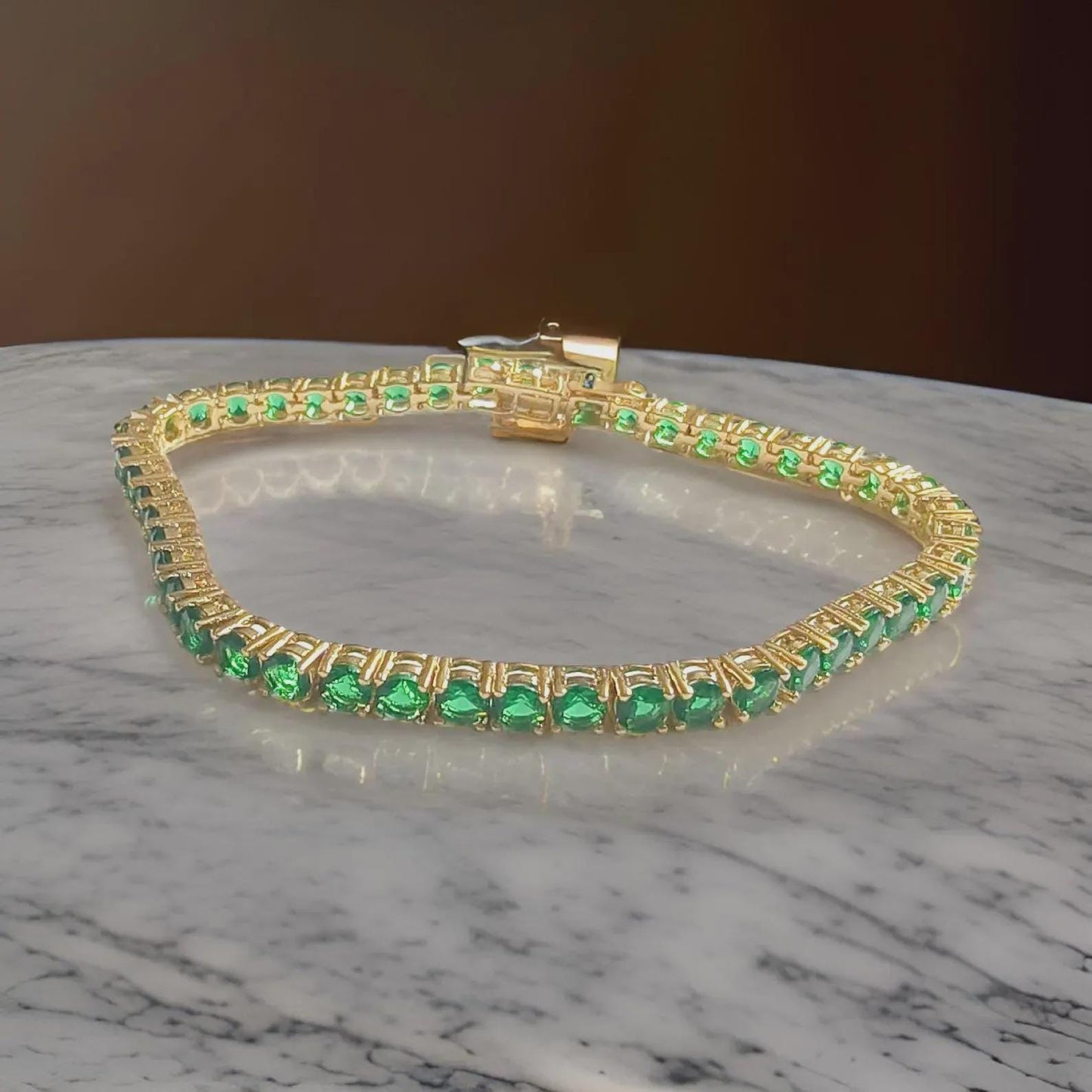 6Ct Diamond Bracelet Round Lab-Created Emerald 14K Yellow Gold Finish Sterling 925 Silver Bracelet Gift For her Birthday Gift Party Wear