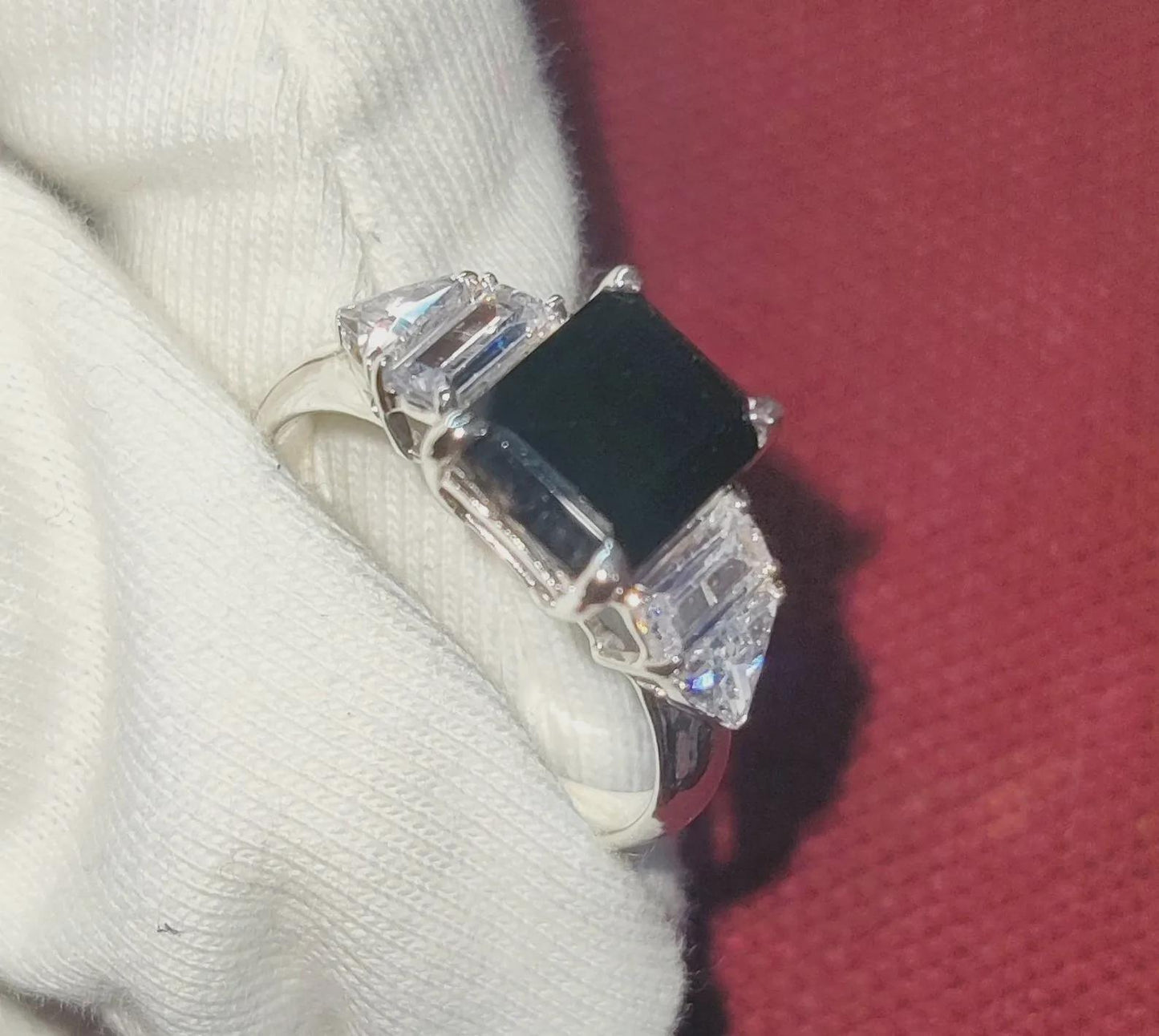 2Ct Diamond Black Emerald Cut Simulated Diamond Engagement Anniversary Ring Prong 14K White Gold Finish 925 Sterling Silver Birthday Gift