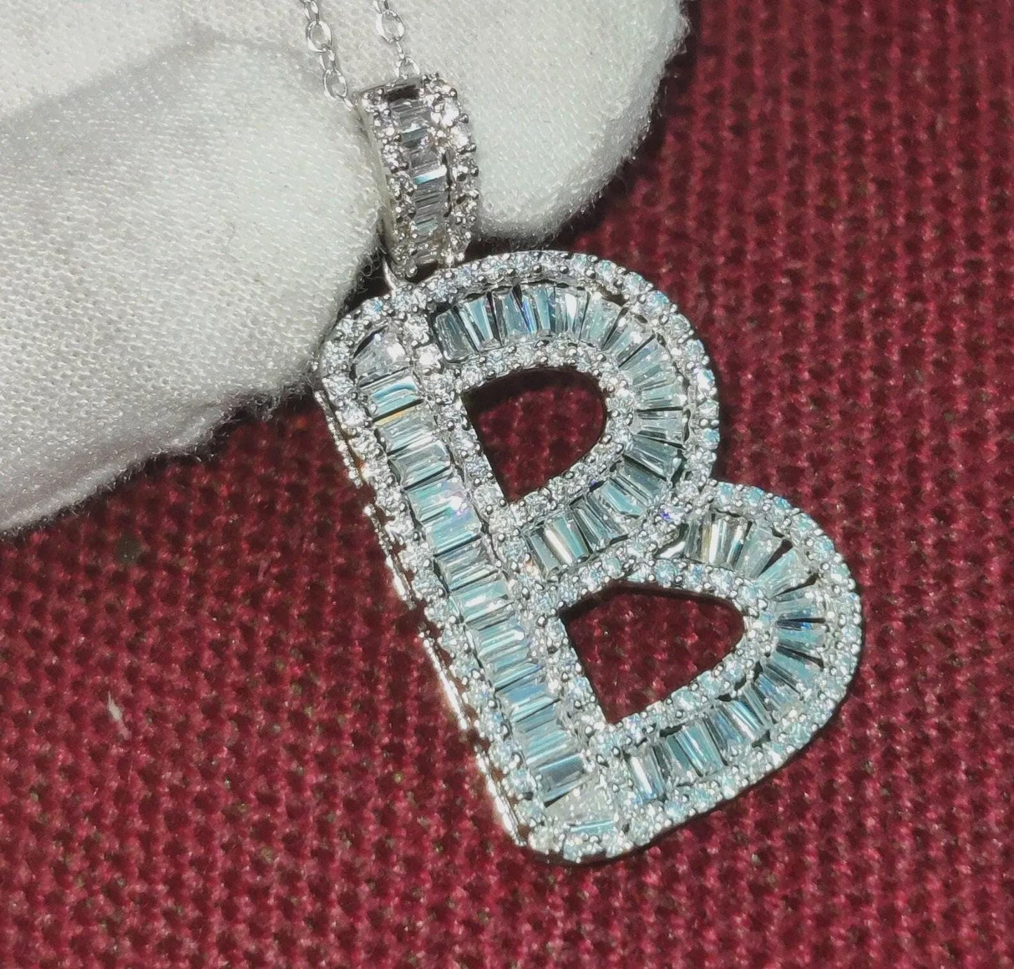 2Ct Diamond Baguette Cut Simulated Diamond Pendant, Custom Any Letter Diamond Pendant, Unisex Diamond Pendant, For Birthday Pendant Gift
