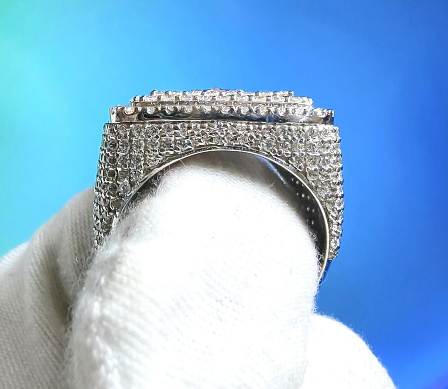 2Ct Round Cut Simulated Diamond Cluster Men's Wedding Engagement Ring 14K White Gold Plated- 925 Silver, Hip Hop Men’s Ring- Gift for him