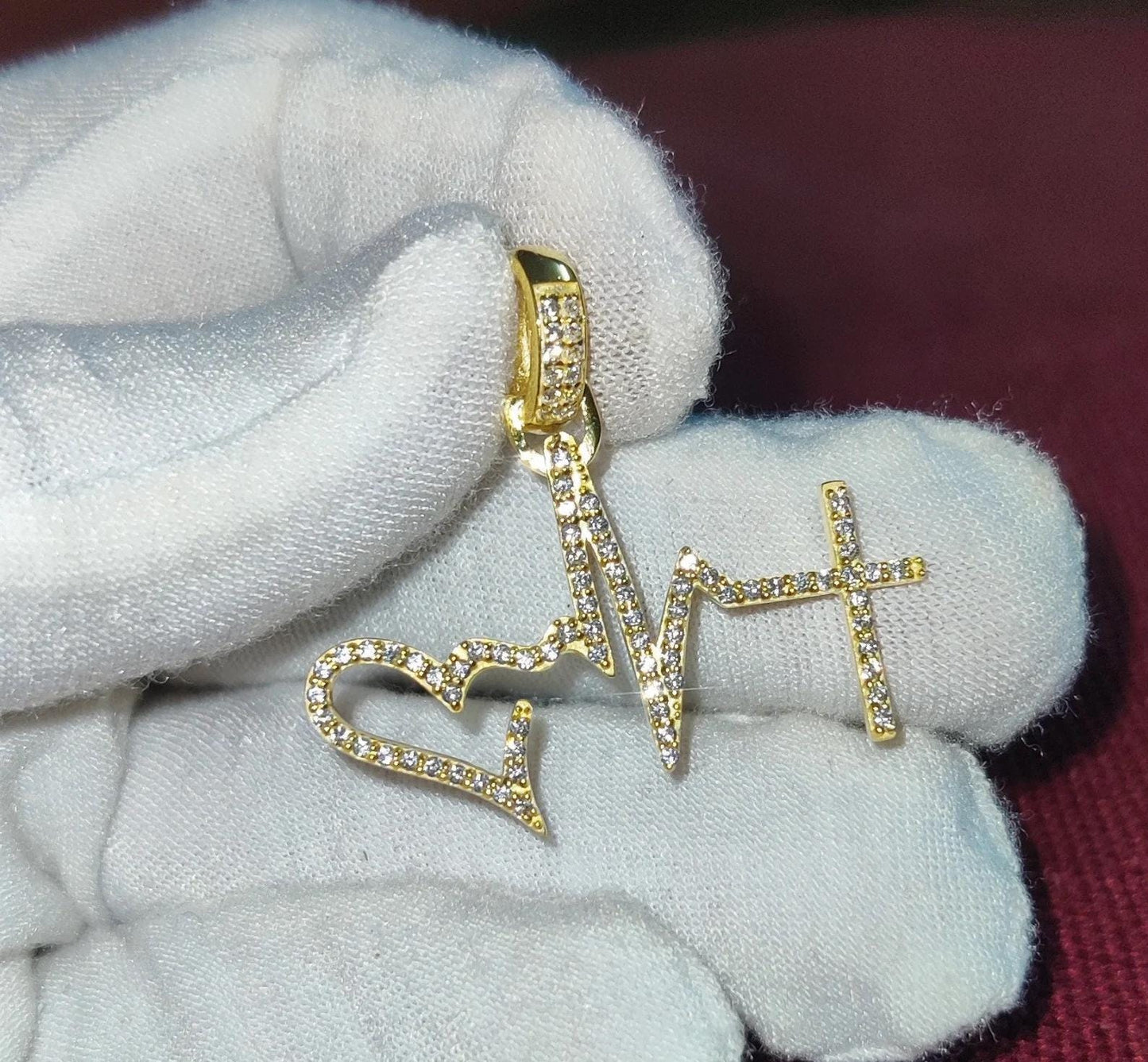 1.50Ct Diamond Round Cut Simulated Diamond Pendant, Love Heartbeat Pendant 14K Yellow Gold Finish 925 Sterling Silver Birthday Party Pendant