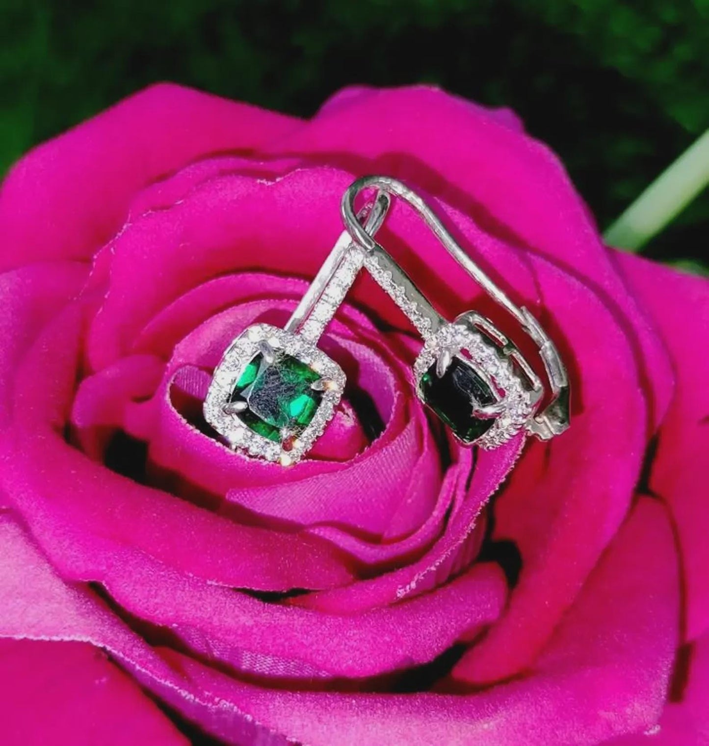 2Ct Emerald  Cut Green Emerald Elegant Drop Dangle Women's Earrings 14K White Gold Plated - 925 Silver