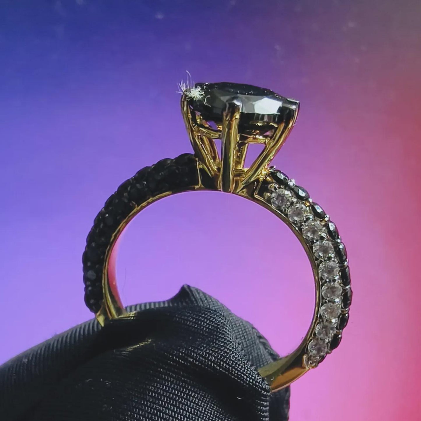 2Ct Round Cut Solitaire Anniversary Ring Simulated Black Diamond Ring 14K Two Tone Gold Plated 925 Silver, Engagement Ring, for Wedding Gift