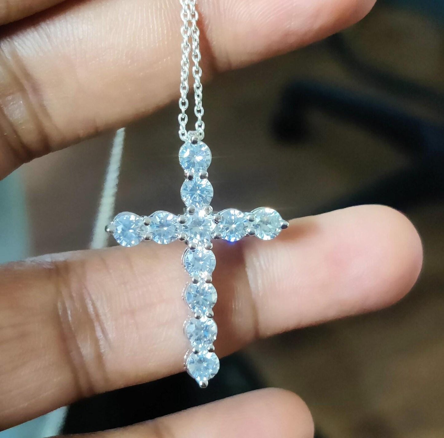 1.50Ct Round Cut Fancy VVS1 Diamond Cross Pendant 14k White Gold Plated- 925 Silver Free Chain