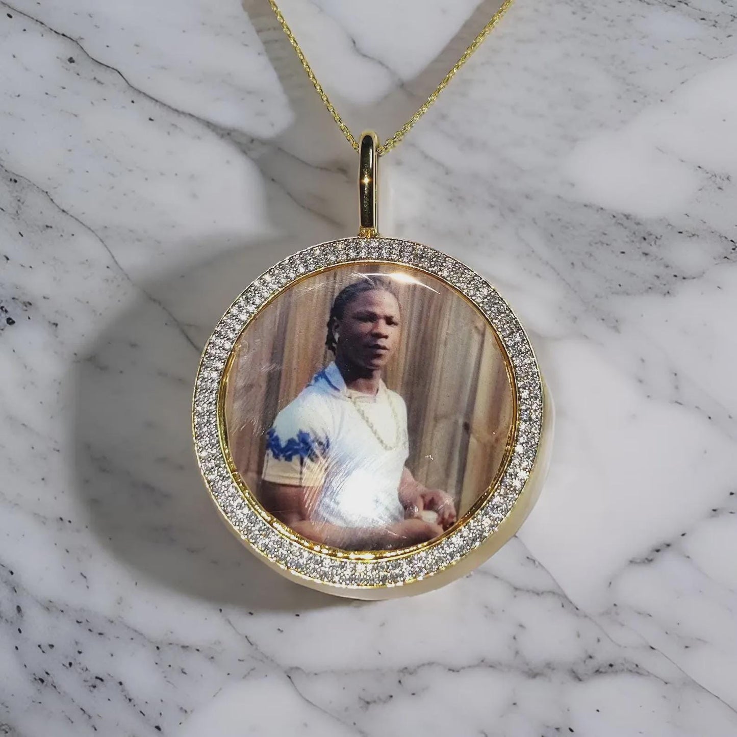 Custom Picture Necklace Personalized Diamond Necklace With Photo Frame Lab Created Diamond 925 Silver Pendant 14K Yellow Gold Plated