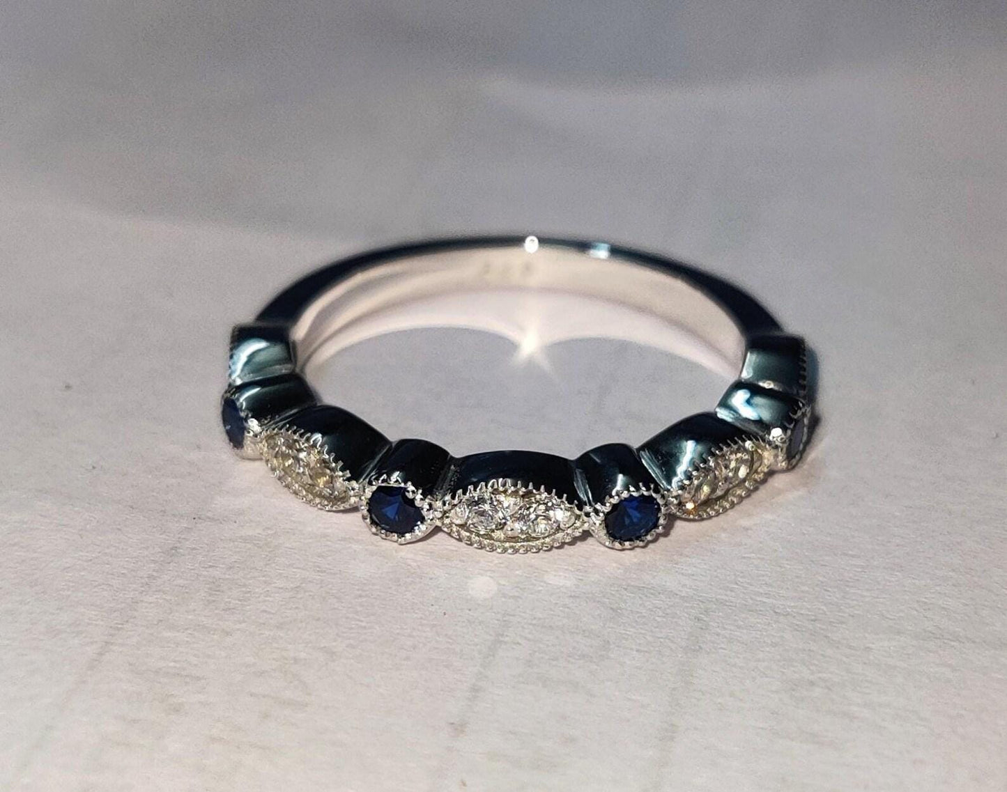 0.50Ct Round Cut Sapphire Band Ring Sapphire Engagement Anniversary Wedding Band Ring 14K White Gold Finish 925 Silver Diamond Band