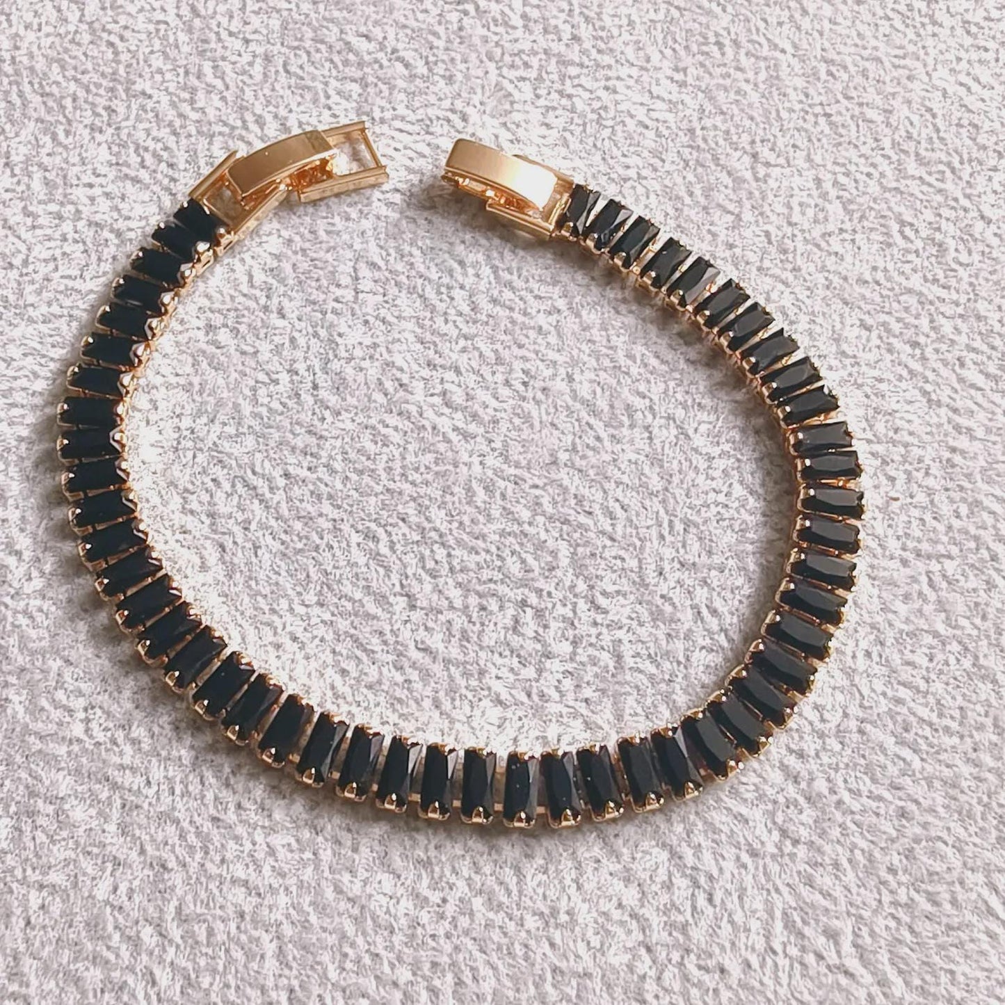 12Ct Baguette Cut CZ Black Diamond Lab-Created Spinel Tennis Bracelet 14K Yellow Gold Plated Diamond Bracelet Size 7.5" Inch 925 Silver