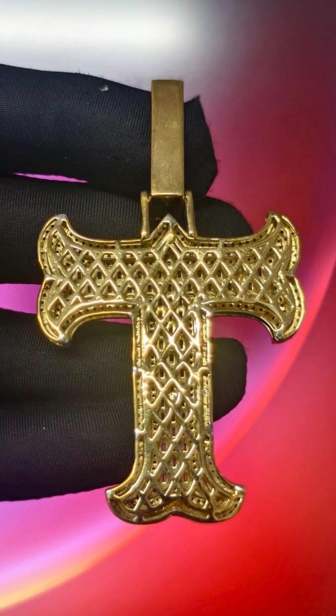 3Ct Round Cut Simulated Diamond Custom Inital Letter T Pendant 14K Yellow Gold Plated - 925 Silver