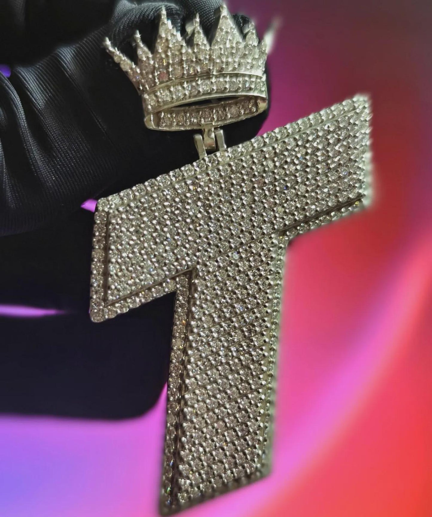 3Ct Round Cut Diamond Custom Letter Crown Simulated Diamond Pendant 14K White Gold Plated 925 Silver Customized Letter Hip Hop Pendant