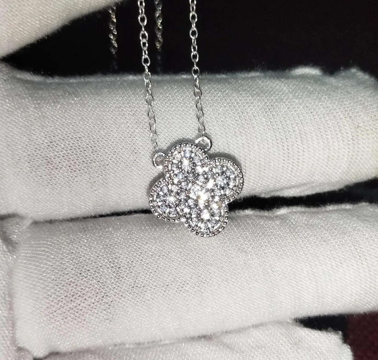 1.50Ct Round Cut Simulated Diamond Flower Clover Pendant 14K White Gold Plated 925 Silver Prong Setting Pendant, Anniversary Gift Pendant