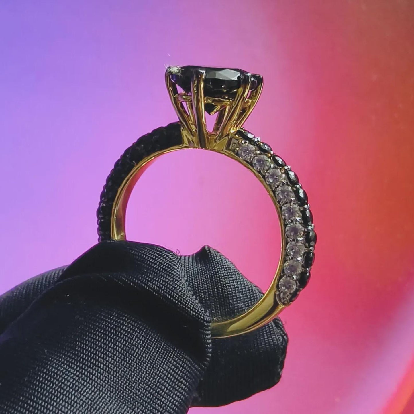 2Ct Round Cut Solitaire Anniversary Ring Simulated Black Diamond Ring 14K Two Tone Gold Plated 925 Silver, Engagement Ring, for Wedding Gift