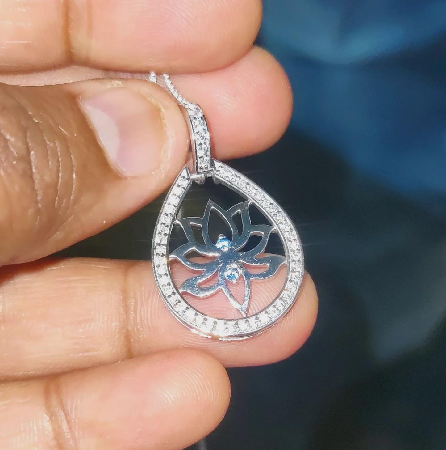 1Ct Round Cut Simulated Diamond Flower Lotus Pendant Necklaces Pendant 14K White Gold Over Moissanite Lotus Women's Pendant