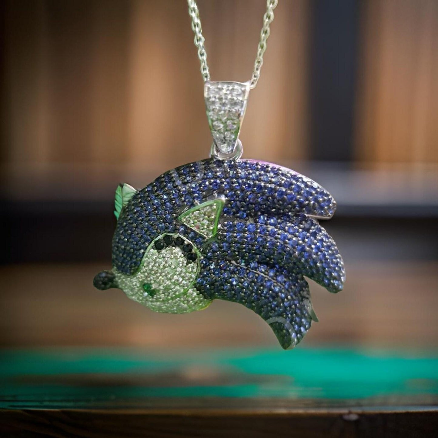 Multi - Color Round Cut Simulated Diamond Hedgehog Pendant Neclace 14K Yellow Gold Plated Free Chain 18" 925 Silver